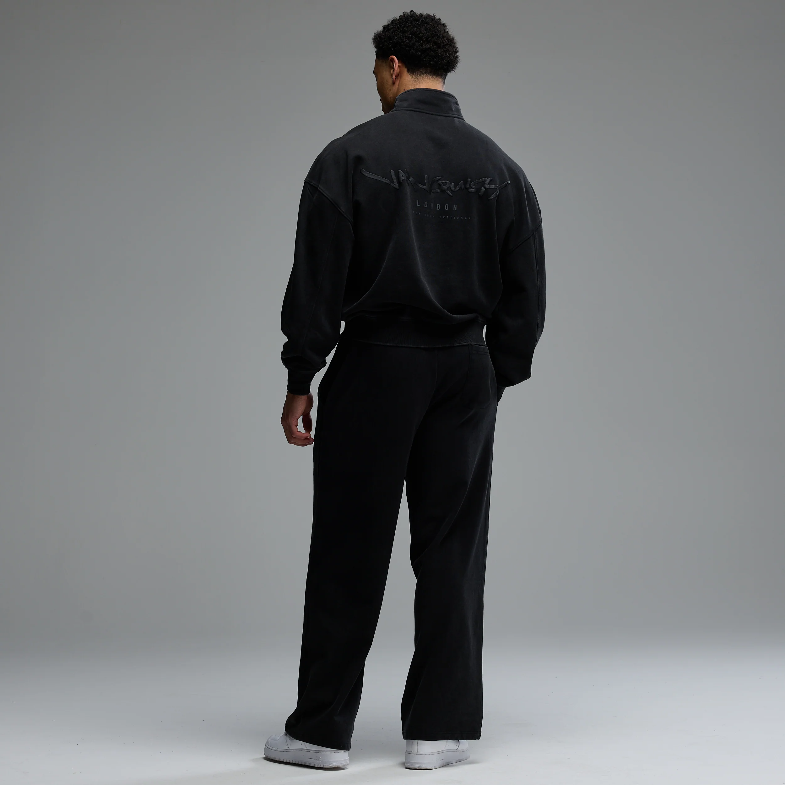 GRAFFITI WASHED BLACK STRAIGHT LEG SWEATPANTS - Image 5