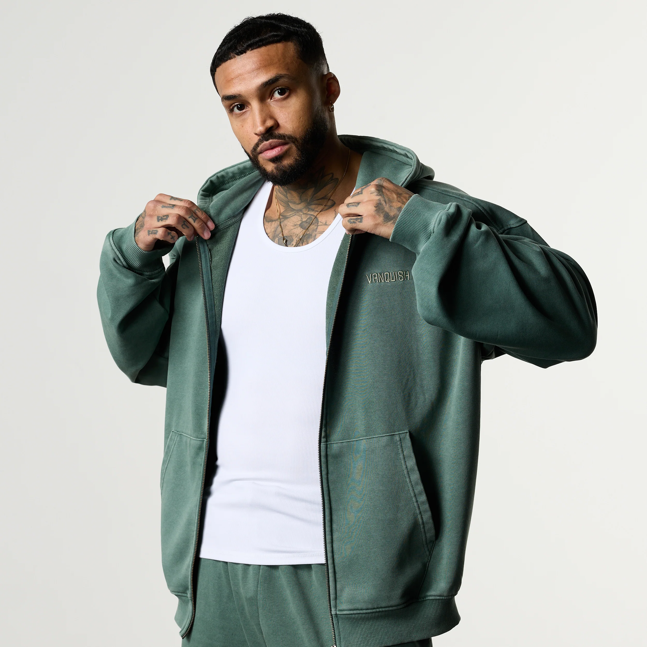 GRAFFITI WASHED SAGE ZIP HOODIE - Image 3