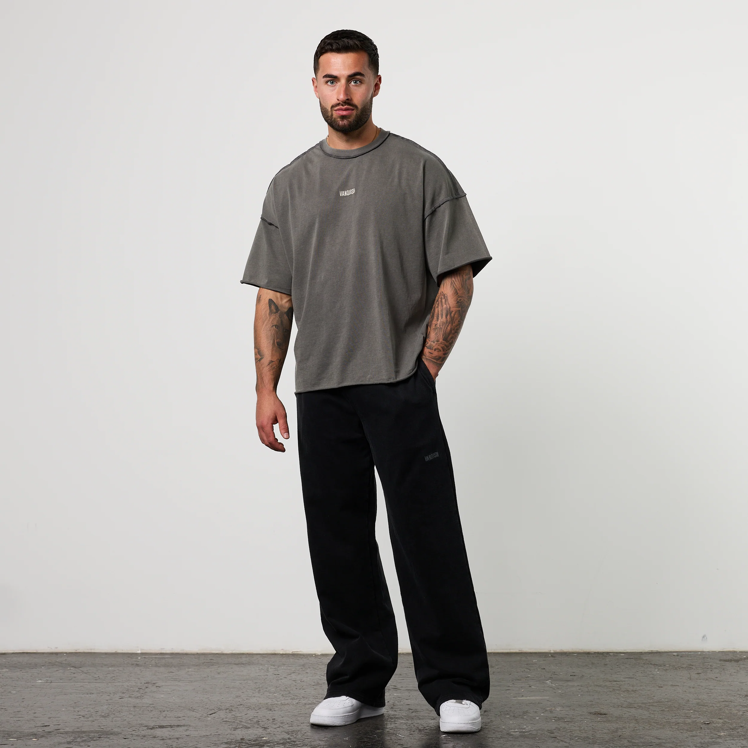 WASHED BLACK HEAVY WEIGHT STRAIGHT LEG SWEAT PANTS - Image 4
