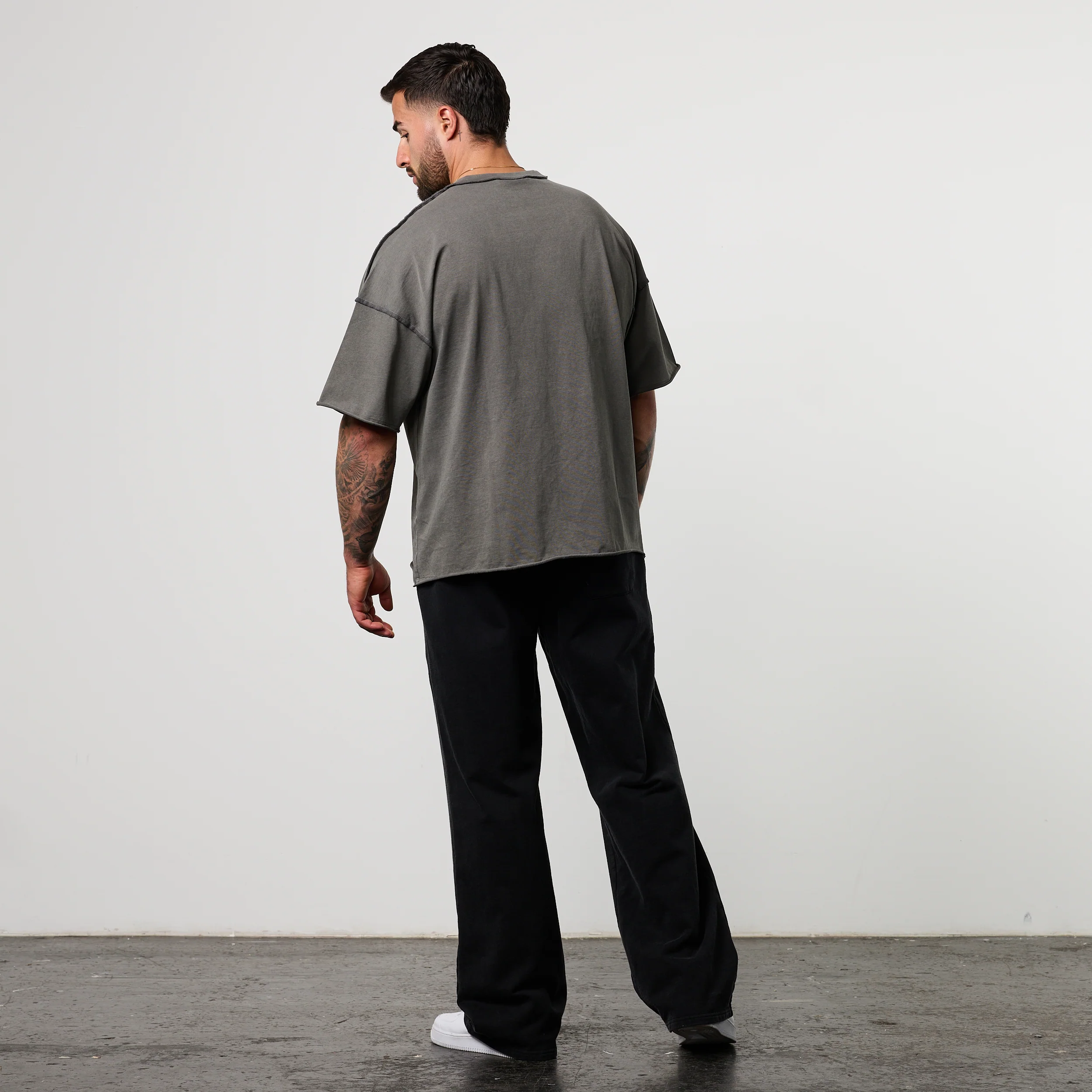 WASHED BLACK HEAVY WEIGHT STRAIGHT LEG SWEAT PANTS - Image 5