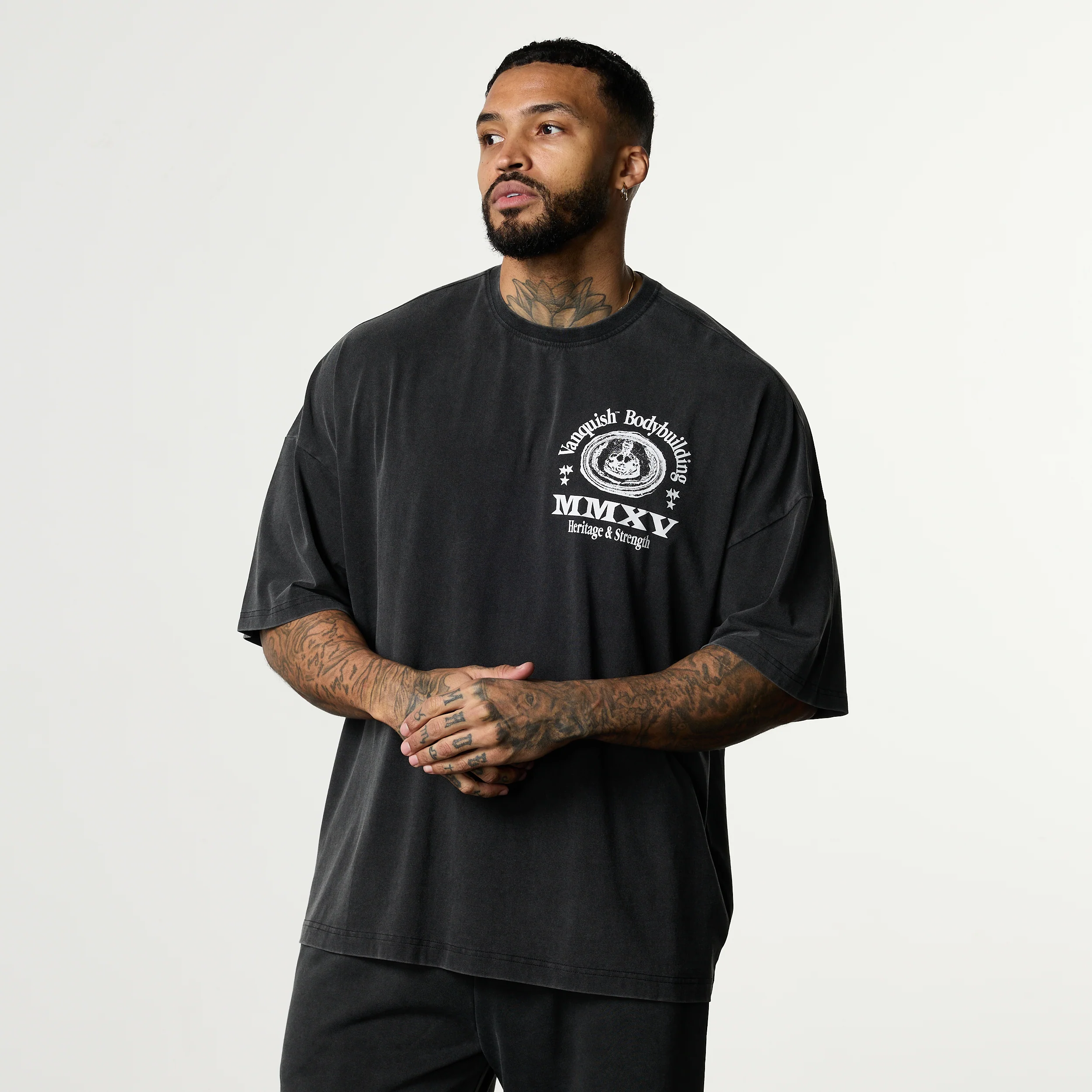 HERITAGE AND STRENGTH BLACK BOXY OVERSIZED T SHIRT - Image 2