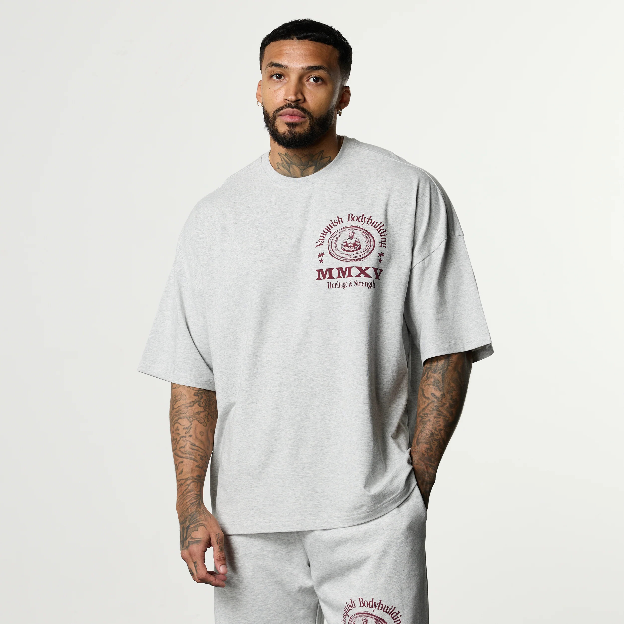 HERITAGE AND STRENGTH GREY BOXY OVERSIZED T SHIRT - Image 2