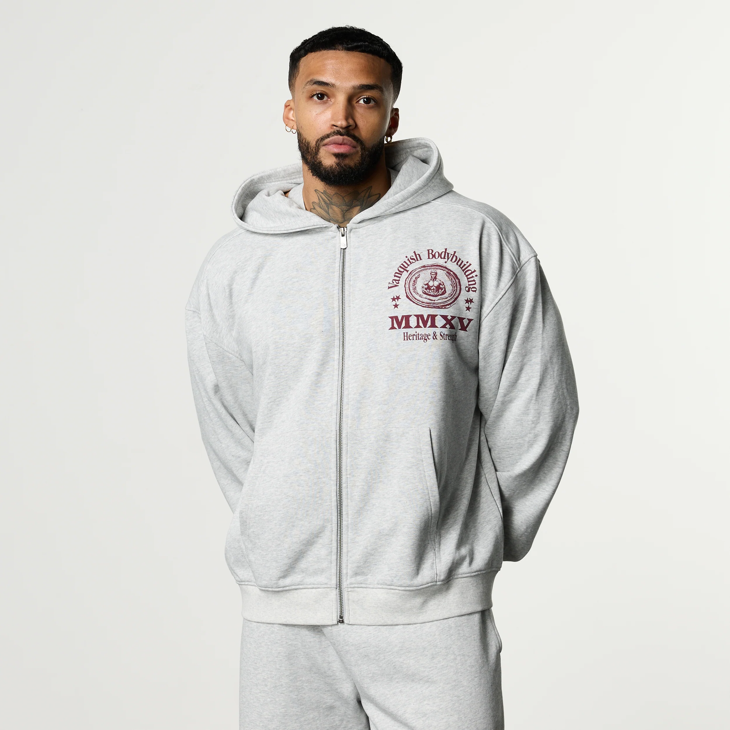 HERITAGE AND STRENGTH GREY OVERSIZED ZIP HOODIE - Image 3