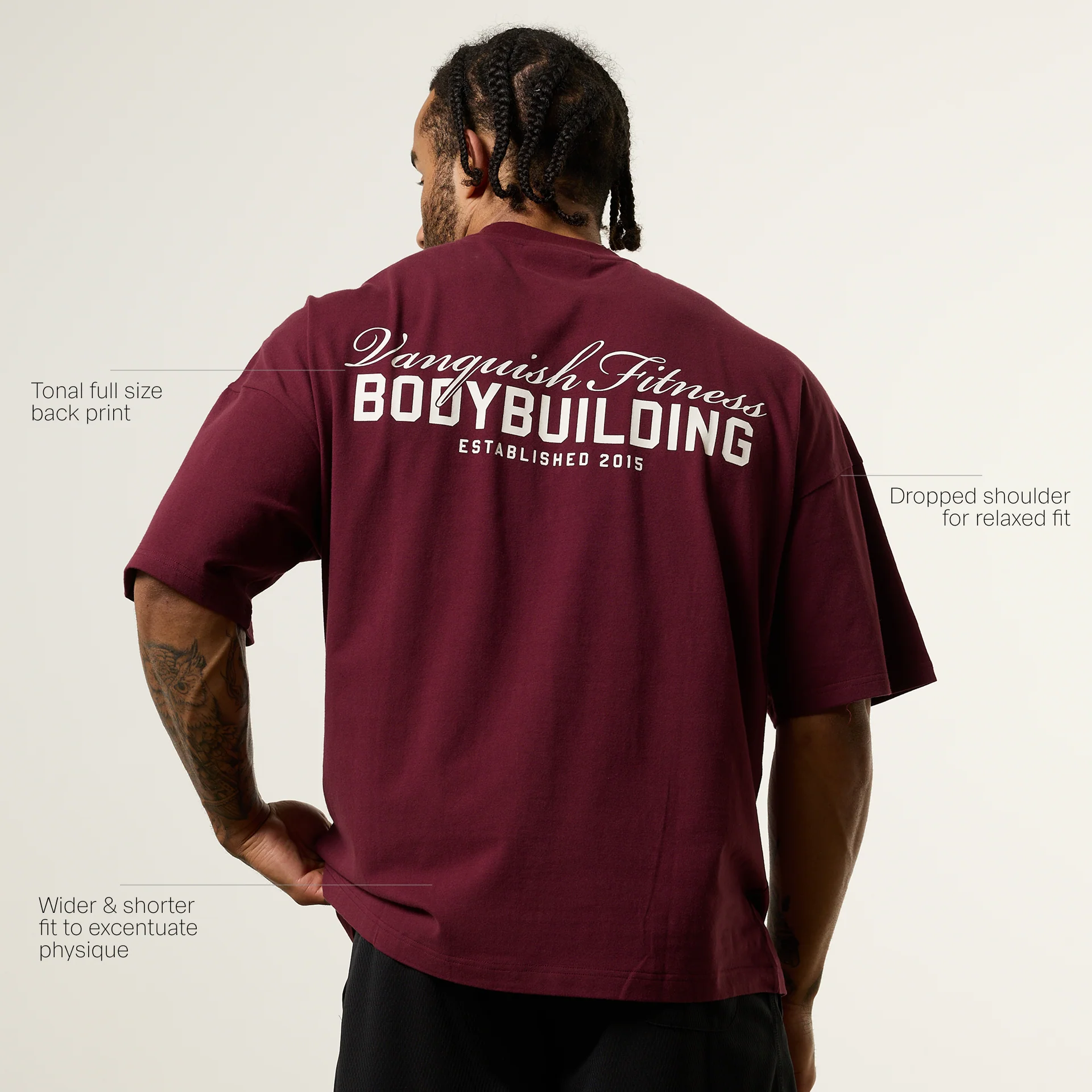Vanquish Bodybuilding Oxblood Oversized Boxy T Shirt - Image 2