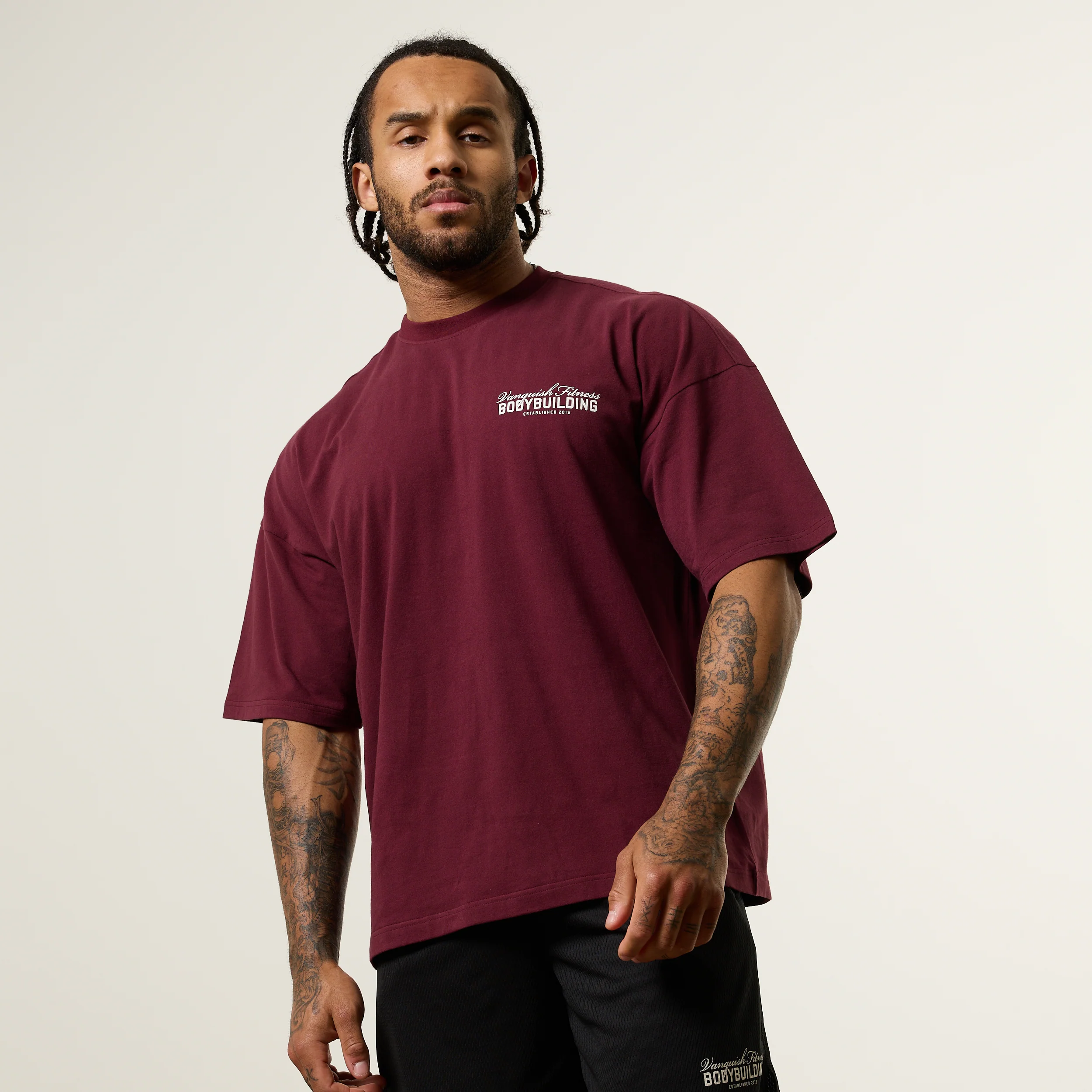 Vanquish Bodybuilding Oxblood Oversized Boxy T Shirt - Image 3