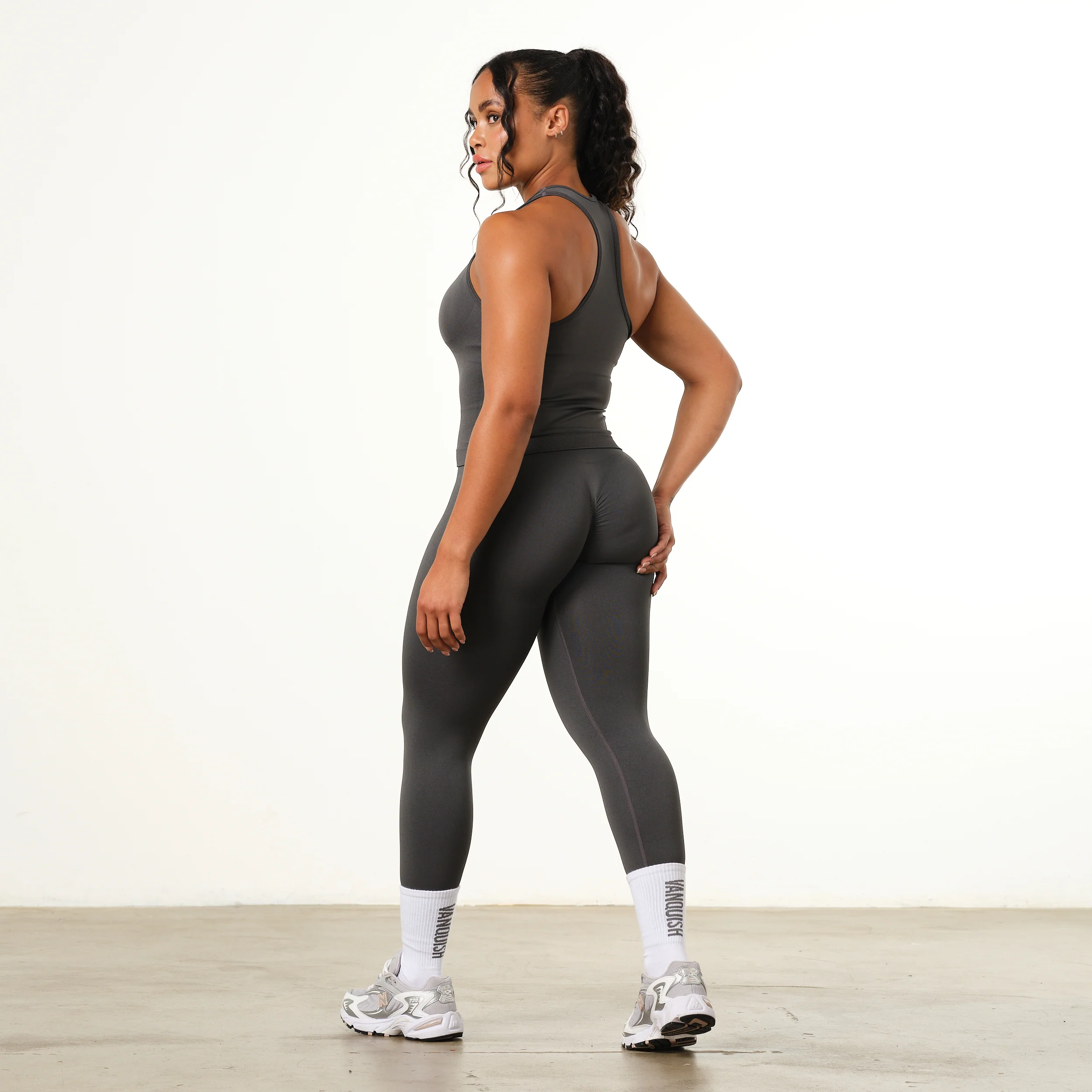 Vanquish Elevate Seamless Charcoal Racer Back Midi Tank Top - Image 3