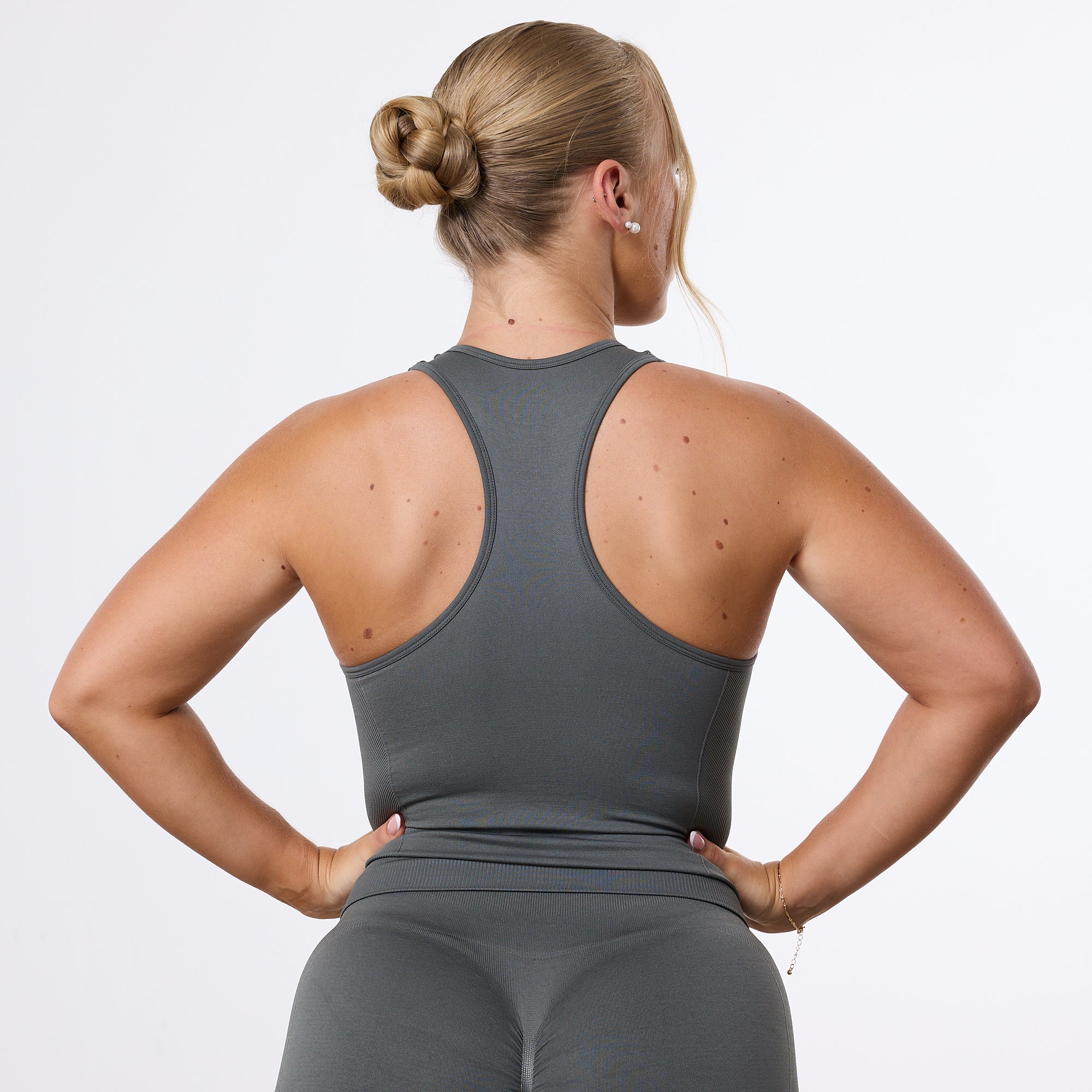 Vanquish Elevate Seamless Dark Olive Racer Back Midi Tank Top - Image 3