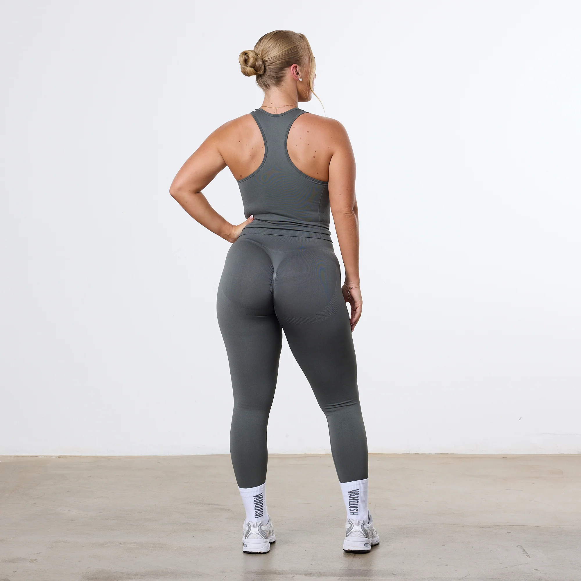Vanquish Elevate Seamless Dark Olive Racer Back Midi Tank Top - Image 5