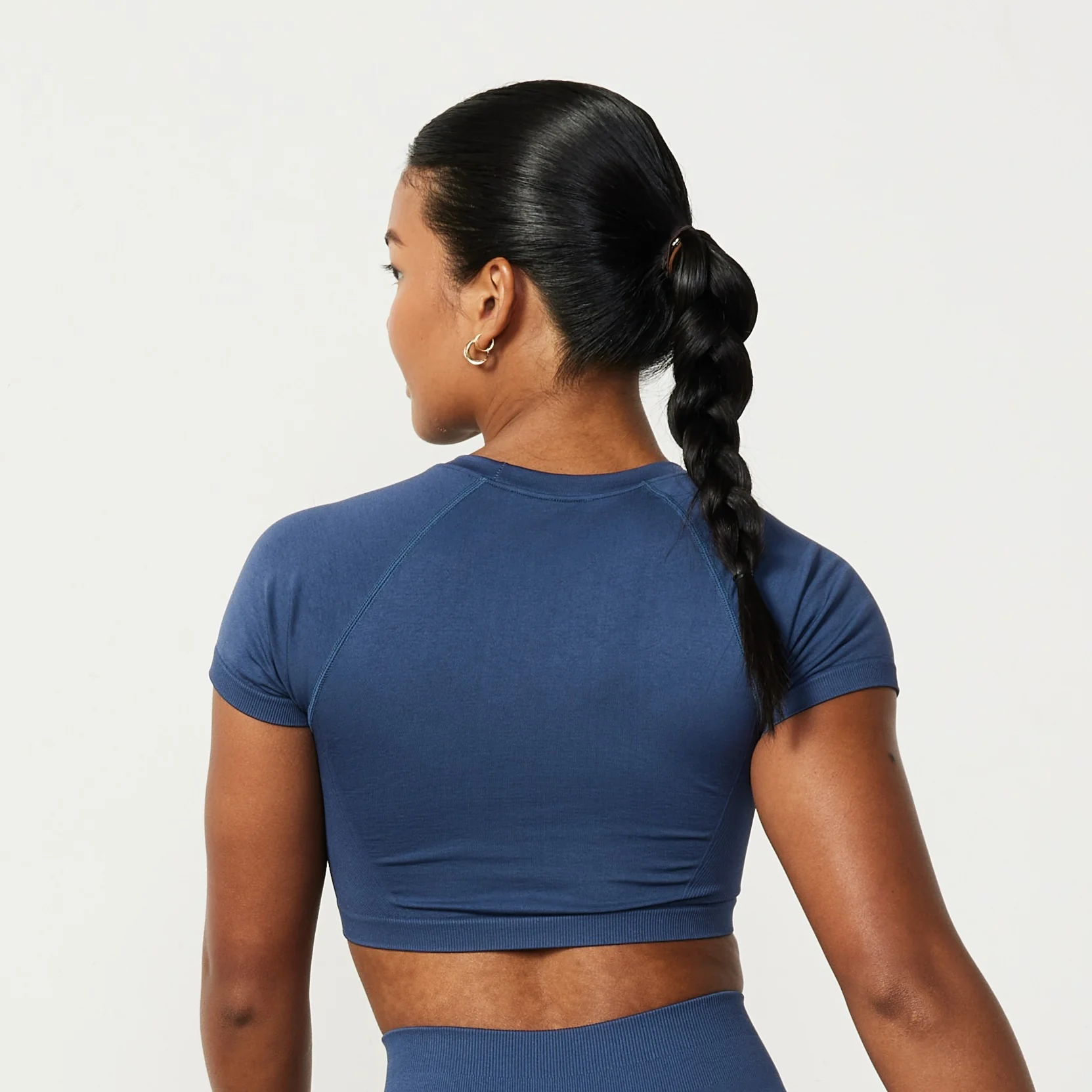Vanquish Elevate Seamless Denim Blue Cap Sleeve Cropped T Shirt - Image 3