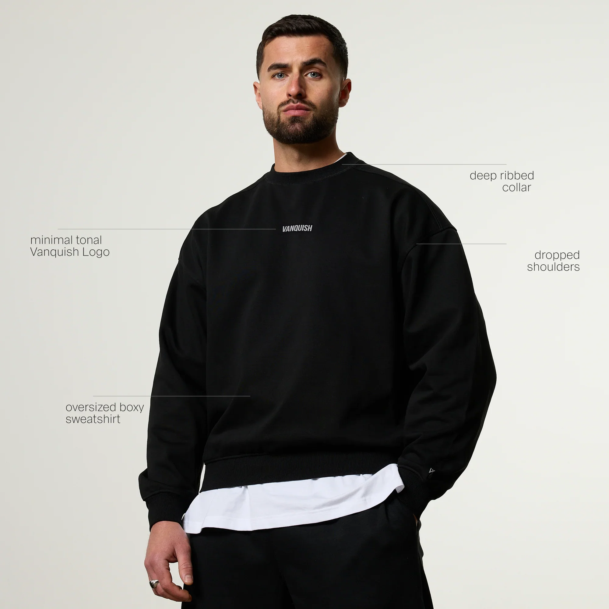 Vanquish Essential V2 Black Oversized Boxy Sweatshirt - Image 2