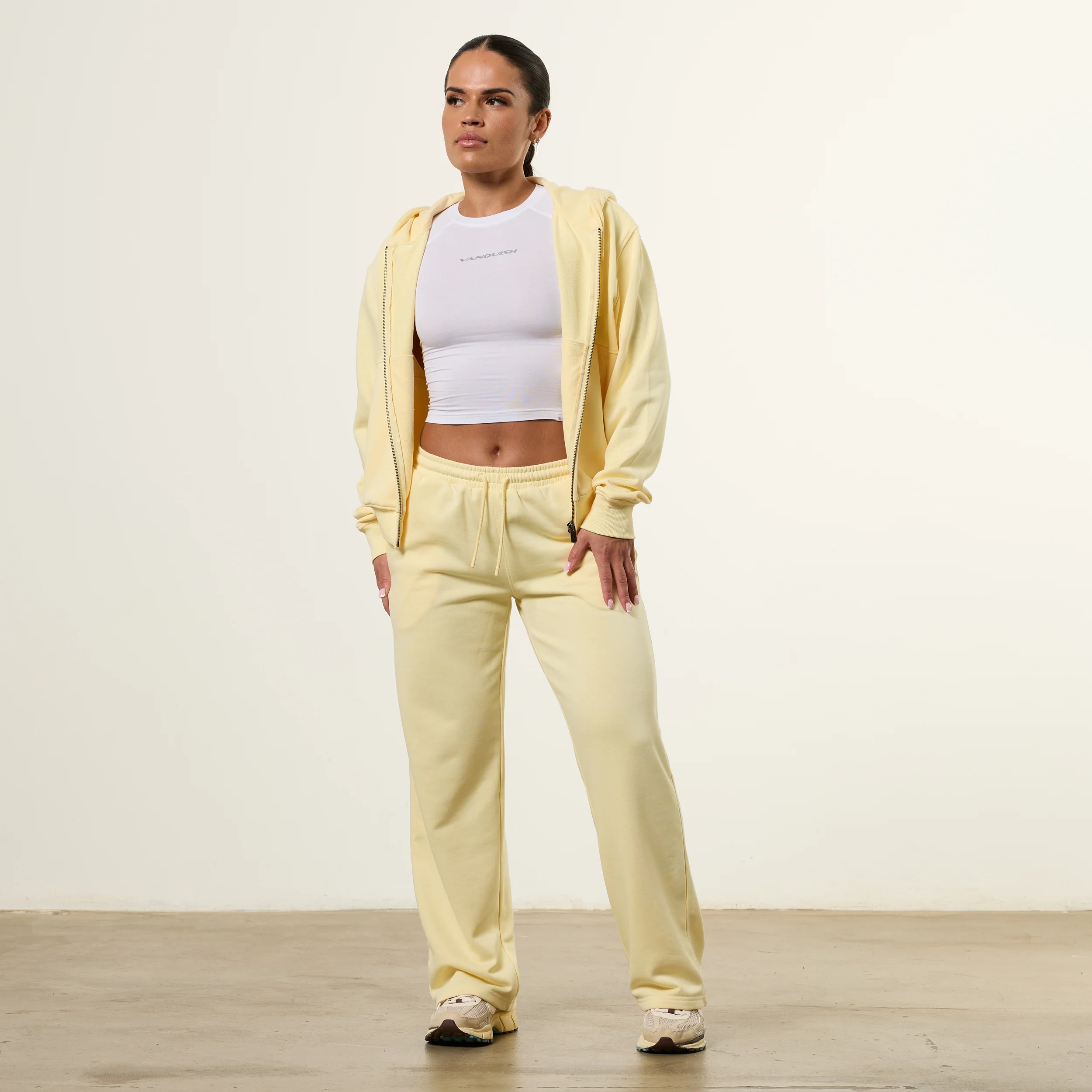 Vanquish Essential Butter Yellow Cropped Zip Through Hoodie - Image 3