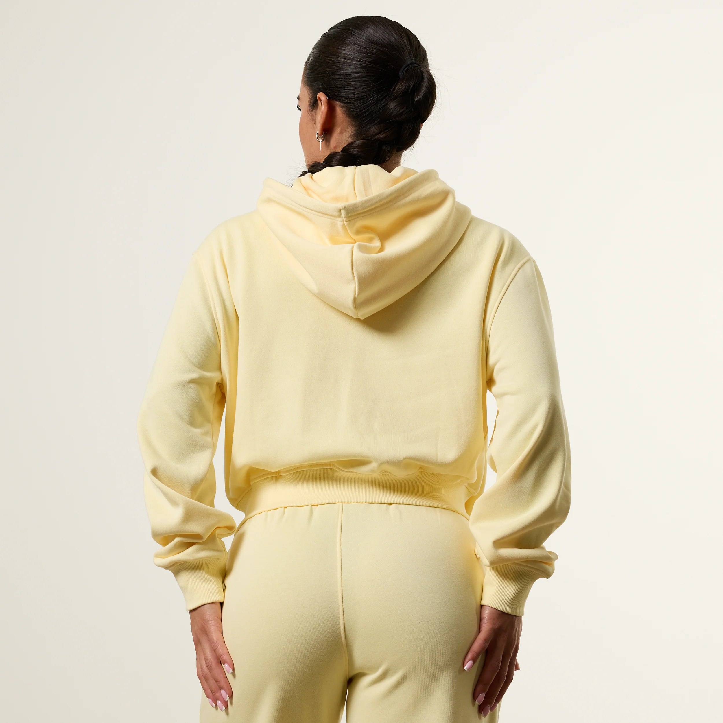Vanquish Essential Butter Yellow Cropped Zip Through Hoodie - Image 4