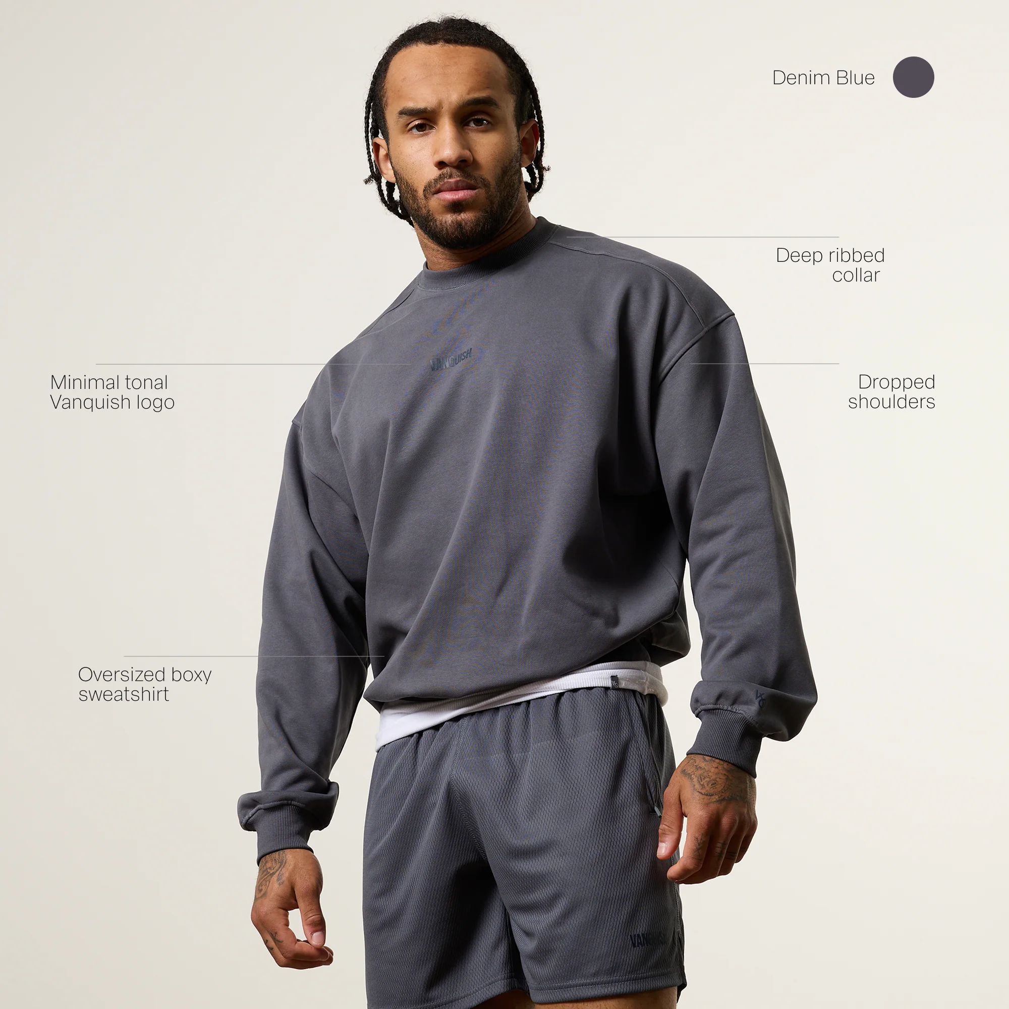 Vanquish Essential V2 Denim Blue Oversized Boxy Sweatshirt - Image 2
