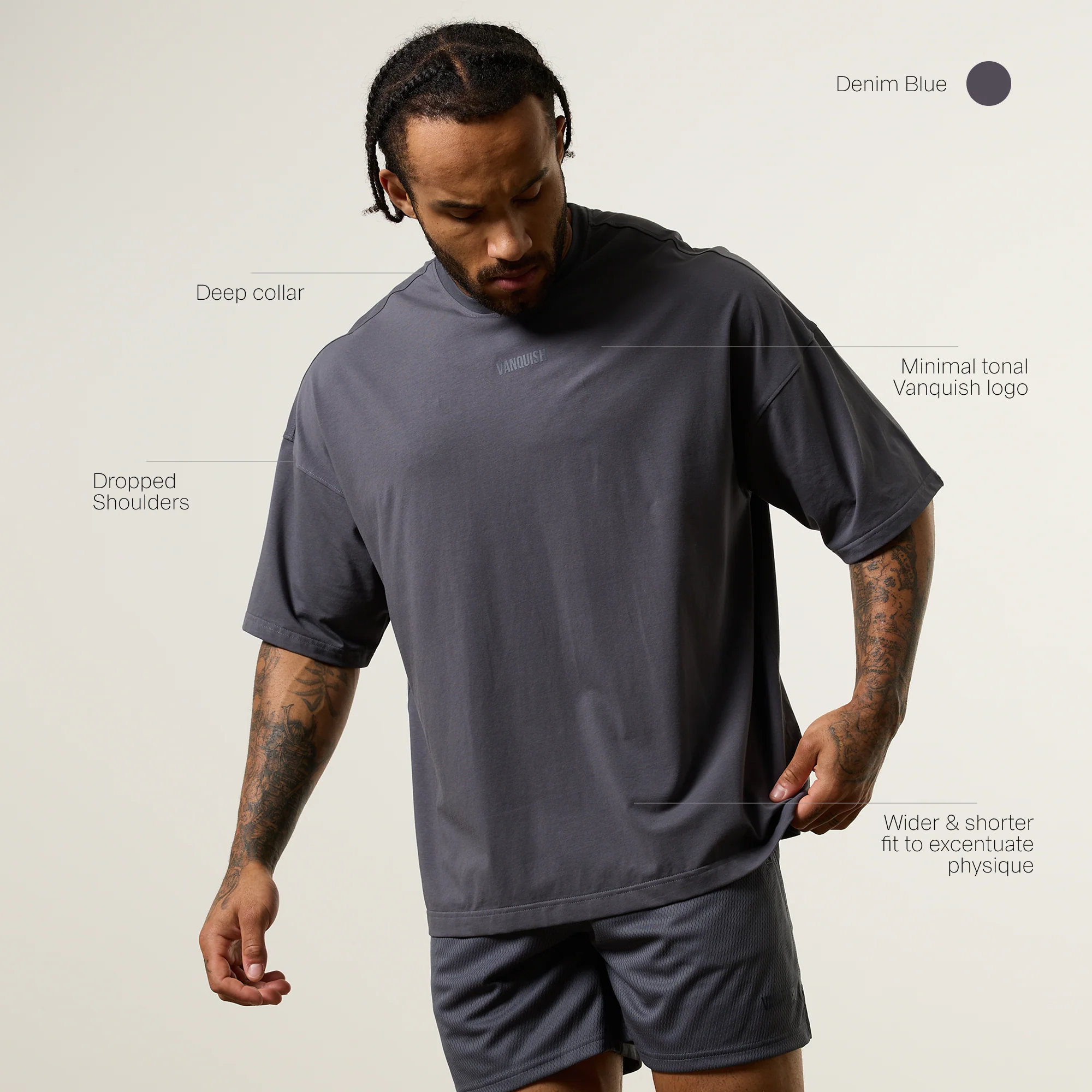 Vanquish Essential V2 Denim Blue Oversized Boxy T Shirt - Image 2