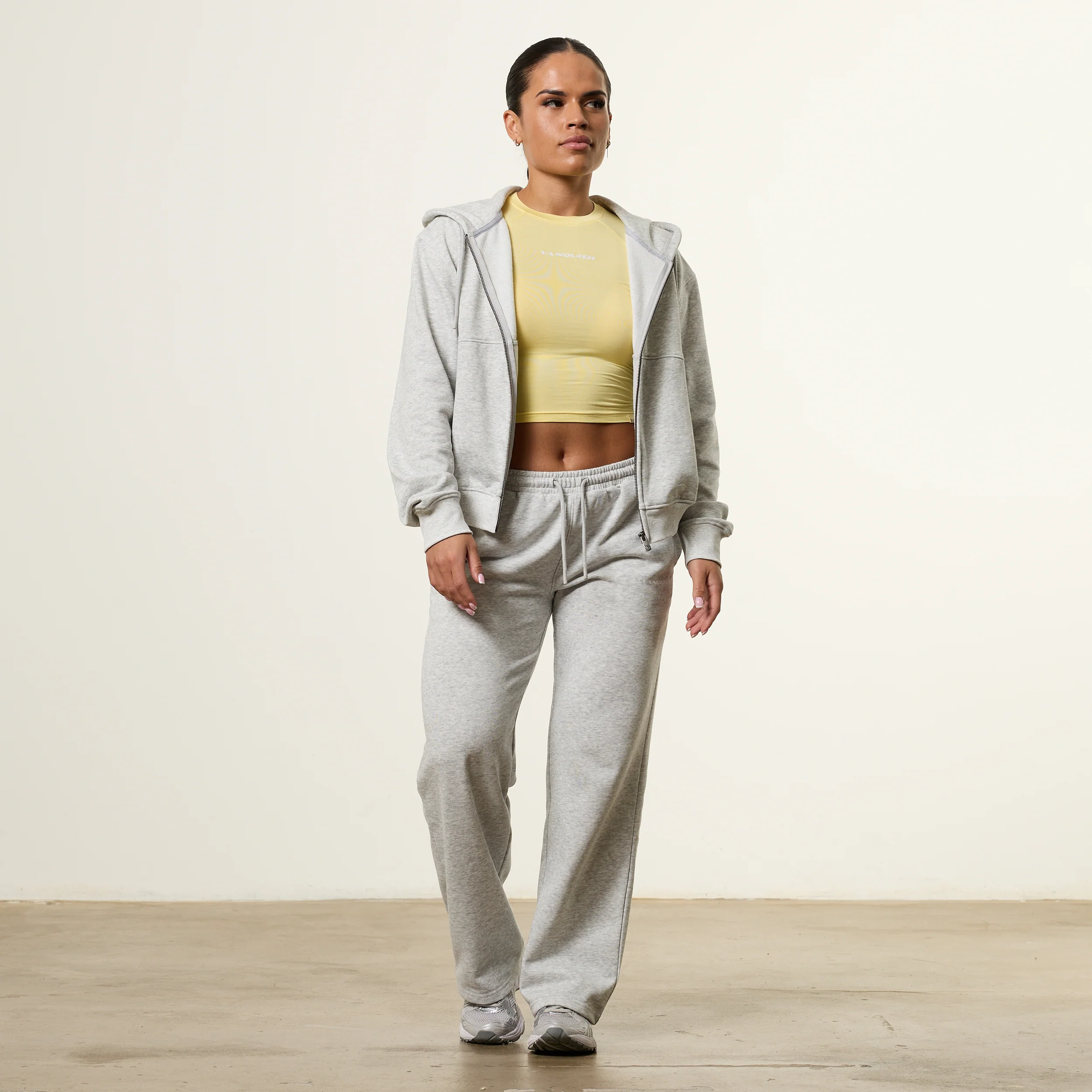 Vanquish Essential Grey Marl Cropped Zip Through Hoodie - Image 3