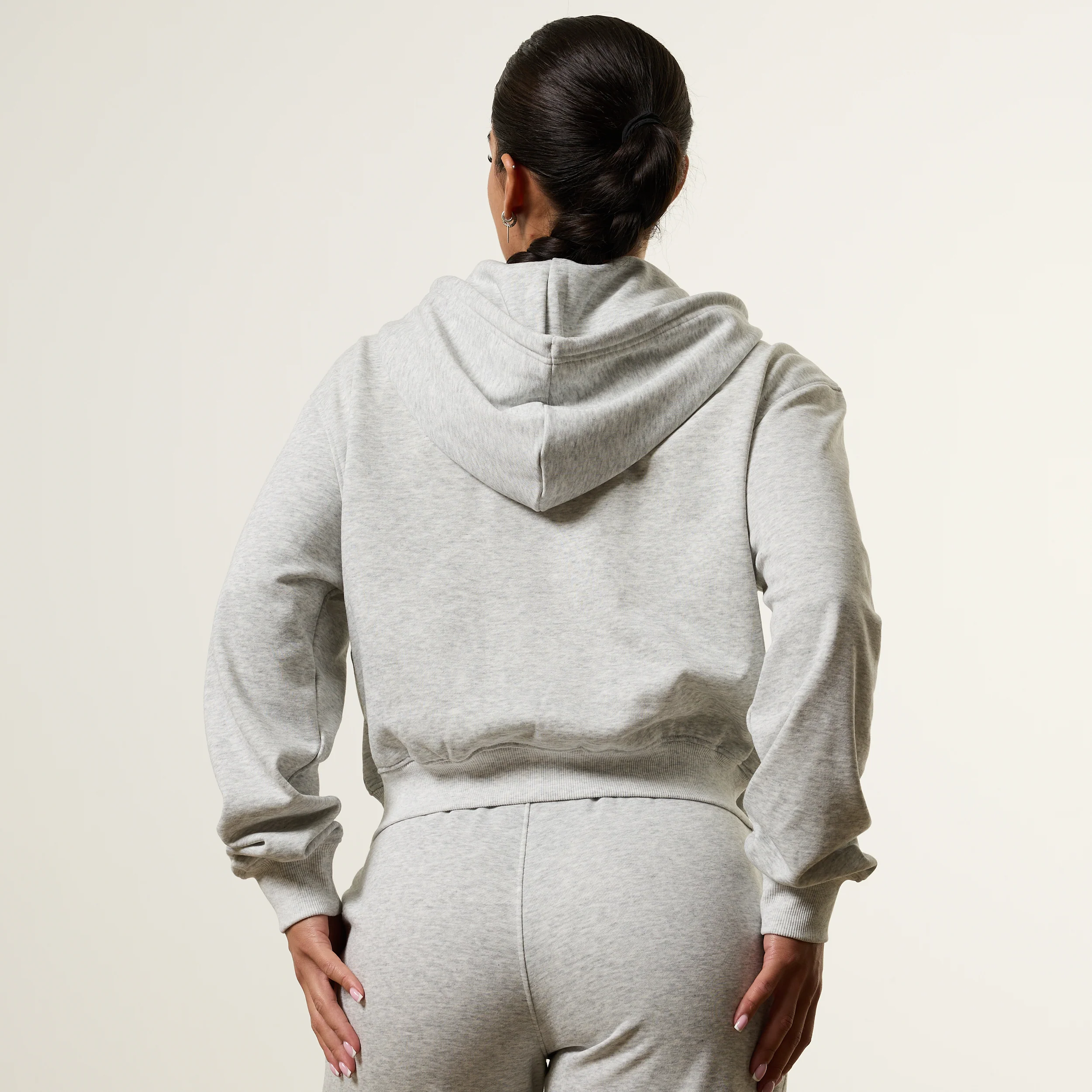Vanquish Essential Grey Marl Cropped Zip Through Hoodie - Image 4