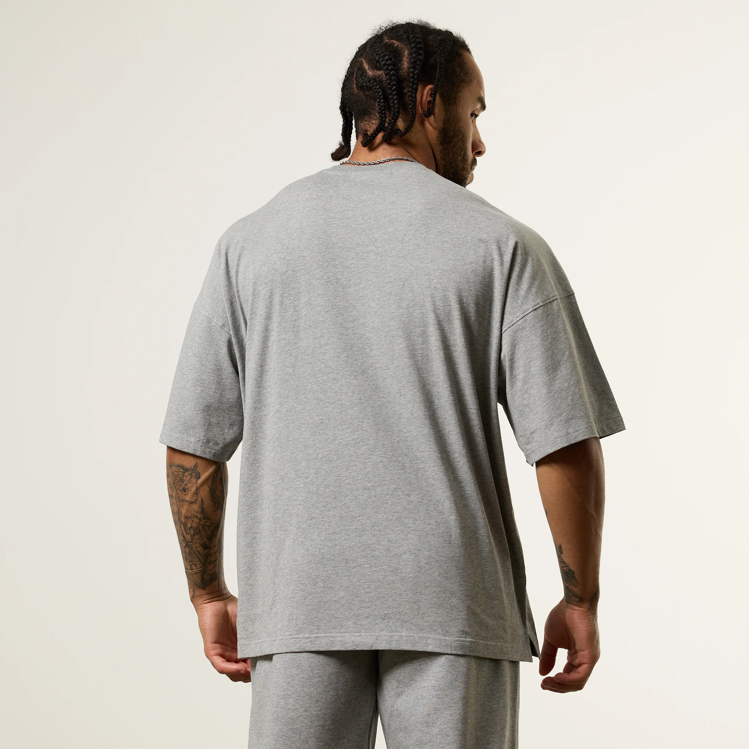 Vanquish Essential V2 Grey Melange Oversized Boxy T Shirt - Image 6