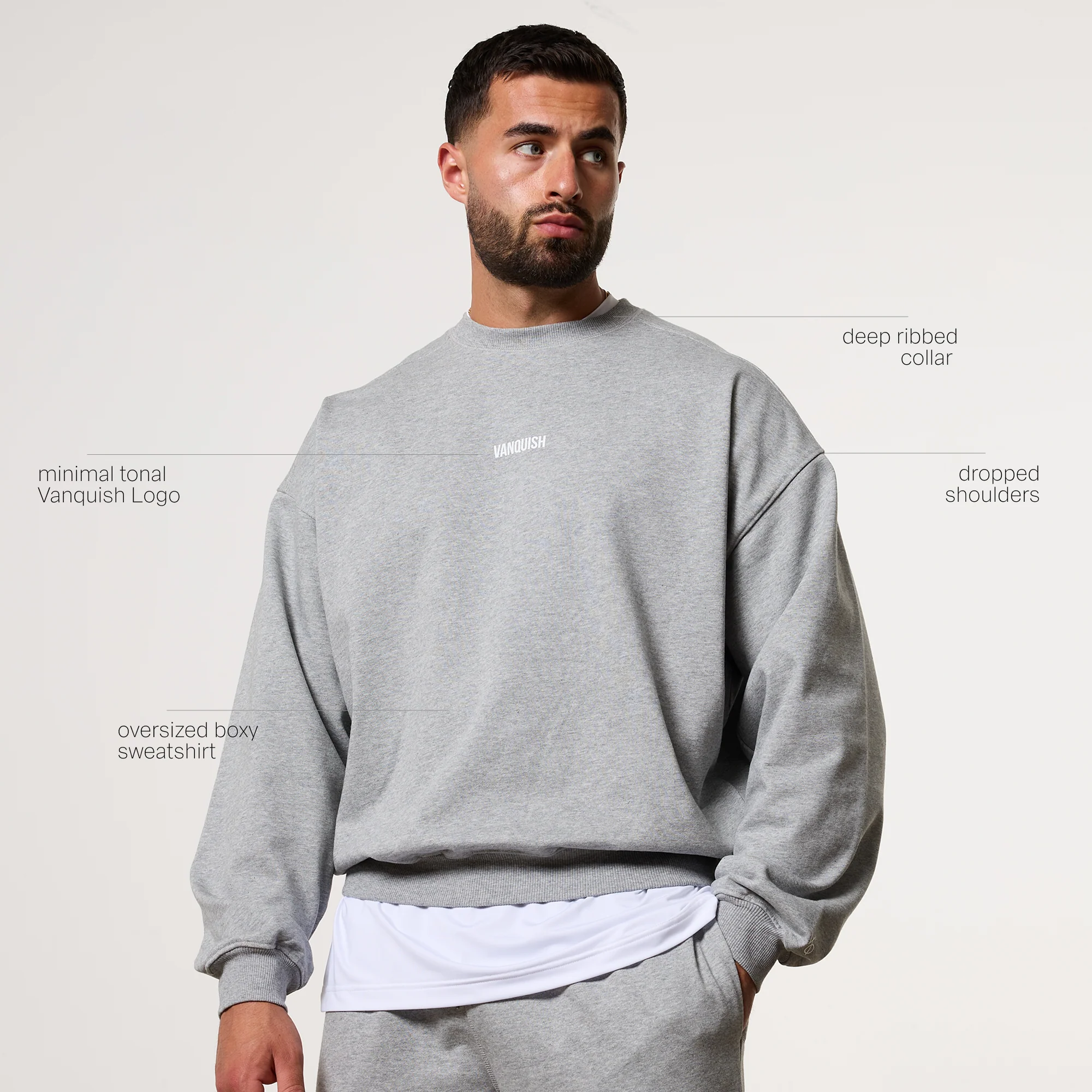 Vanquish Essential V2 Grey Melange Oversized Boxy Sweatshirt - Image 2