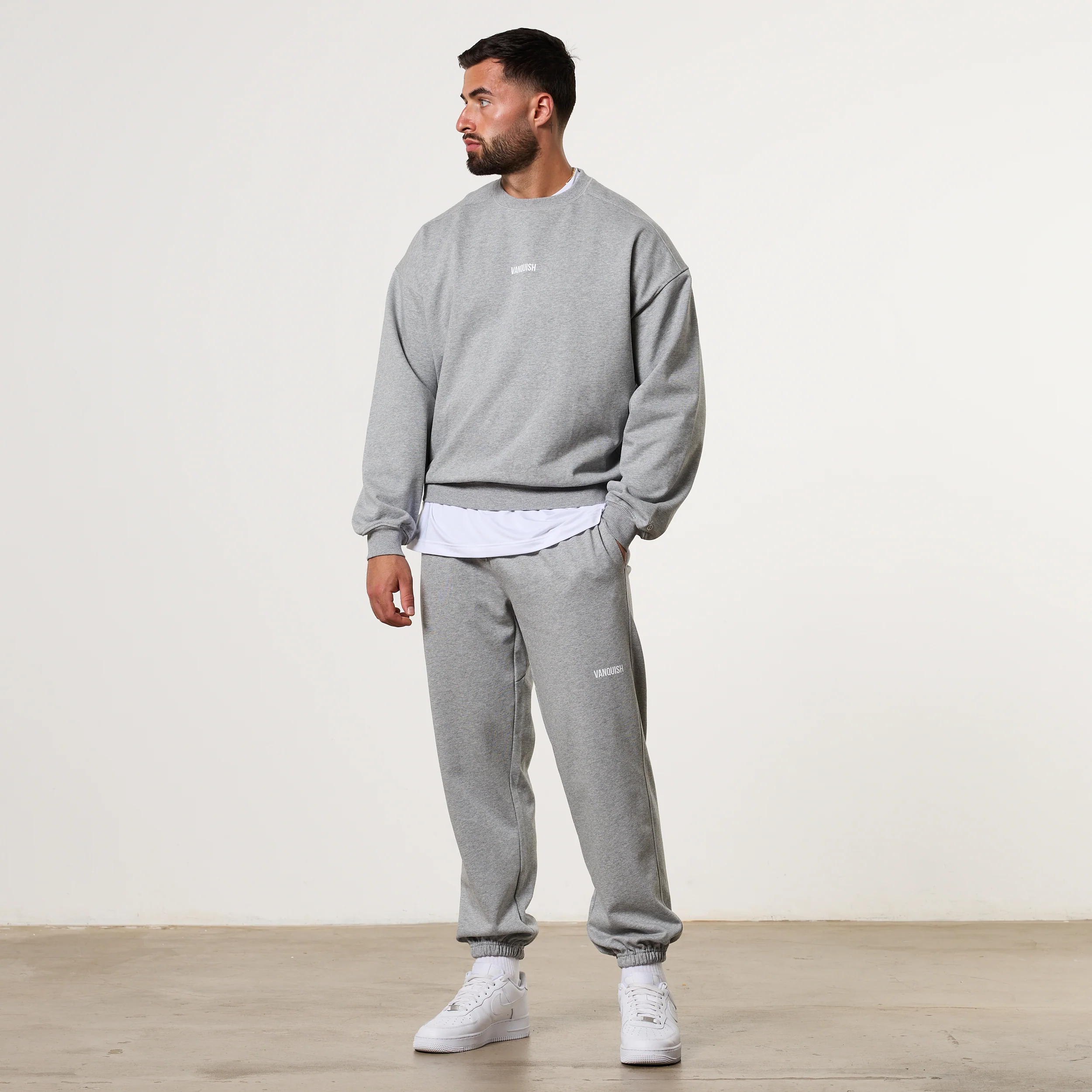 Vanquish Essential V2 Grey Melange Oversized Boxy Sweatshirt - Image 3