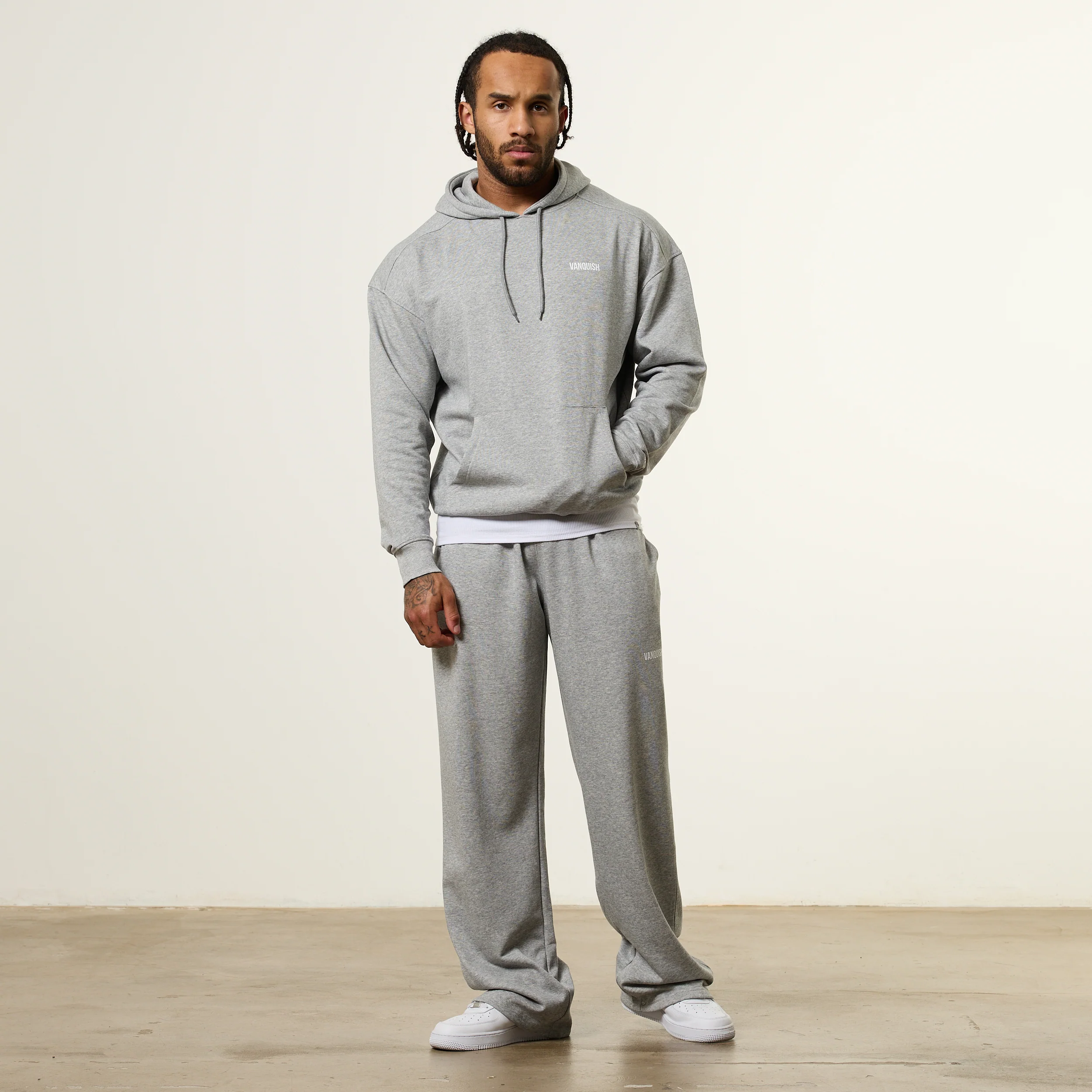 Vanquish Essential Grey Melange Oversized Pullover Hoodie - Image 5