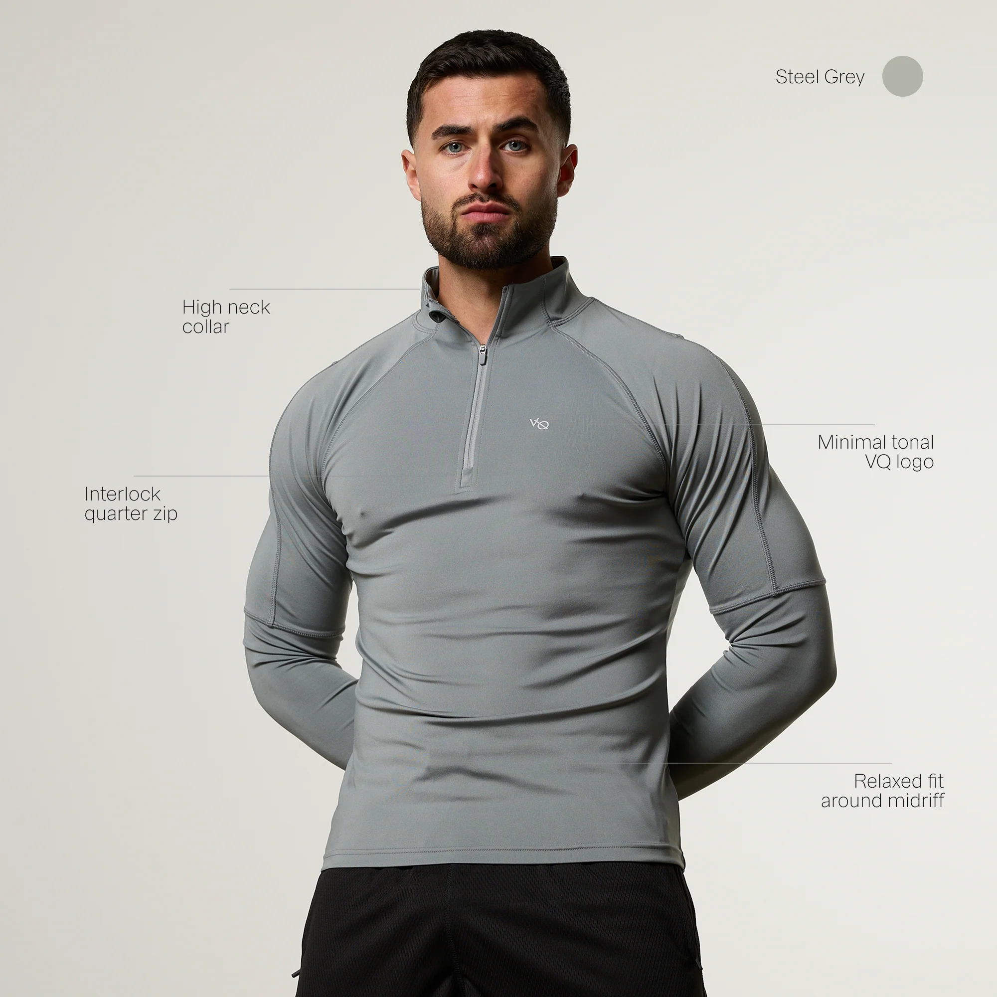 Vanquish Essential V2 Performance Steel Grey 1/4 Zip Top - Image 2