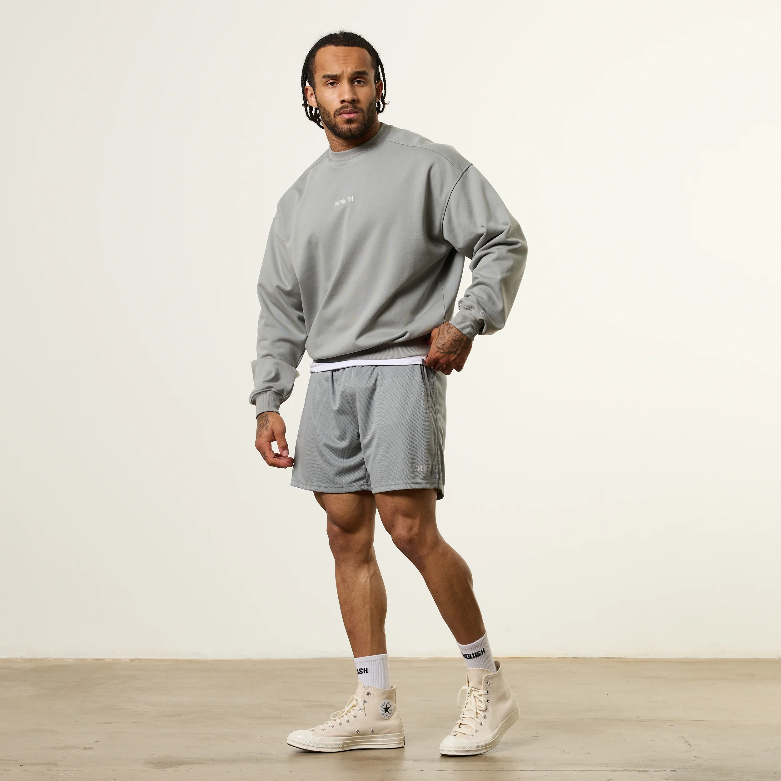 Vanquish Essential V2 Steel Grey Oversized Boxy Sweatshirt - Image 3