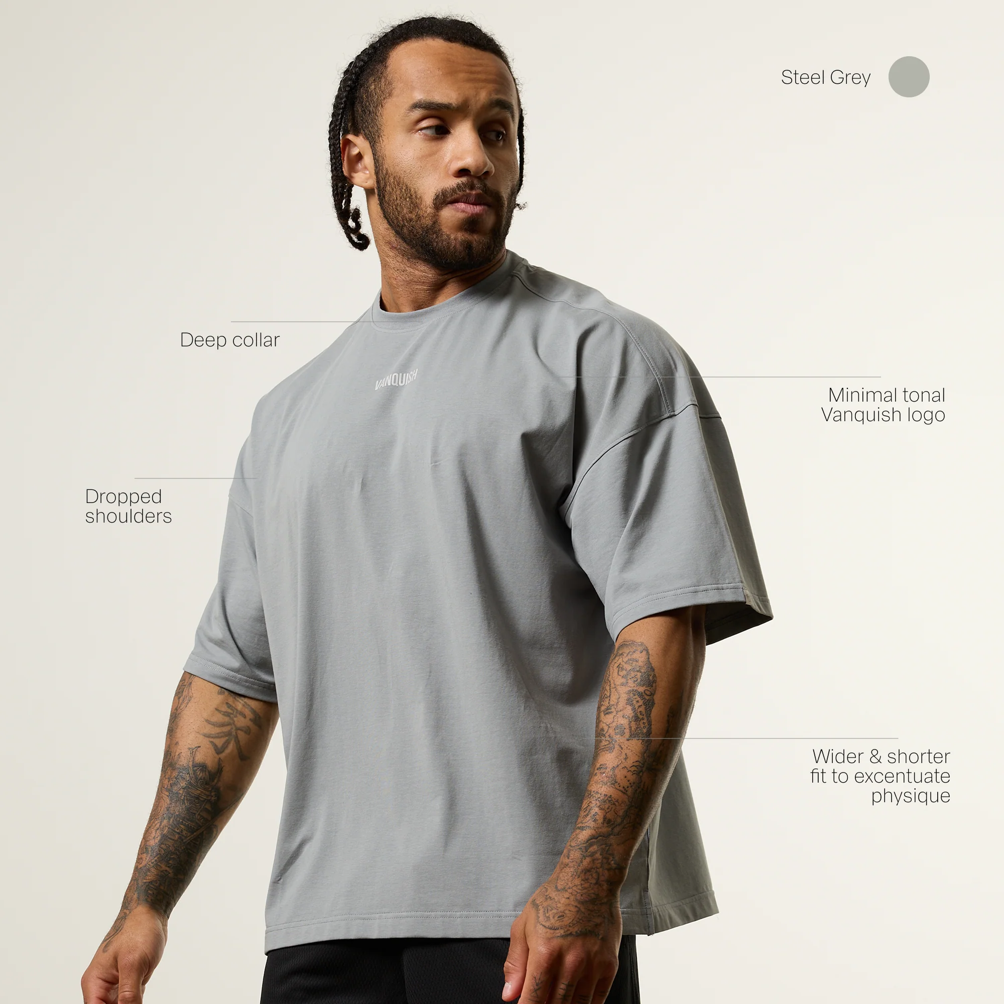 Vanquish Essential V2 Steel Grey Oversized Boxy T Shirt - Image 2