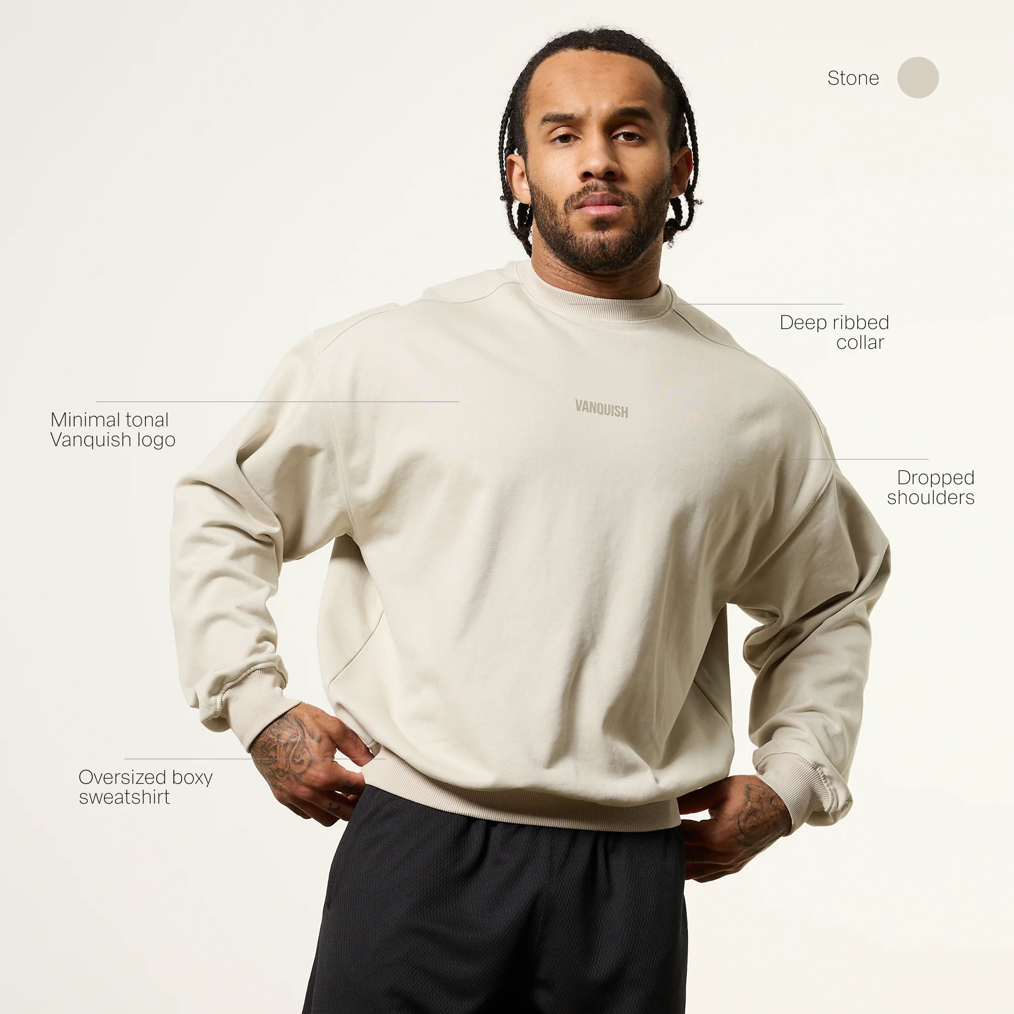 Vanquish Essential V2 Stone Oversized Boxy Sweatshirt - Image 2