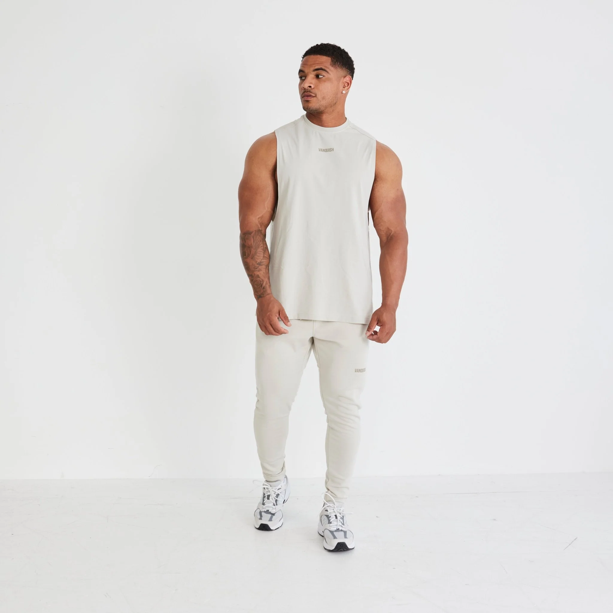Vanquish Essential Stone Oversized Sleeveless T Shirt - Image 2