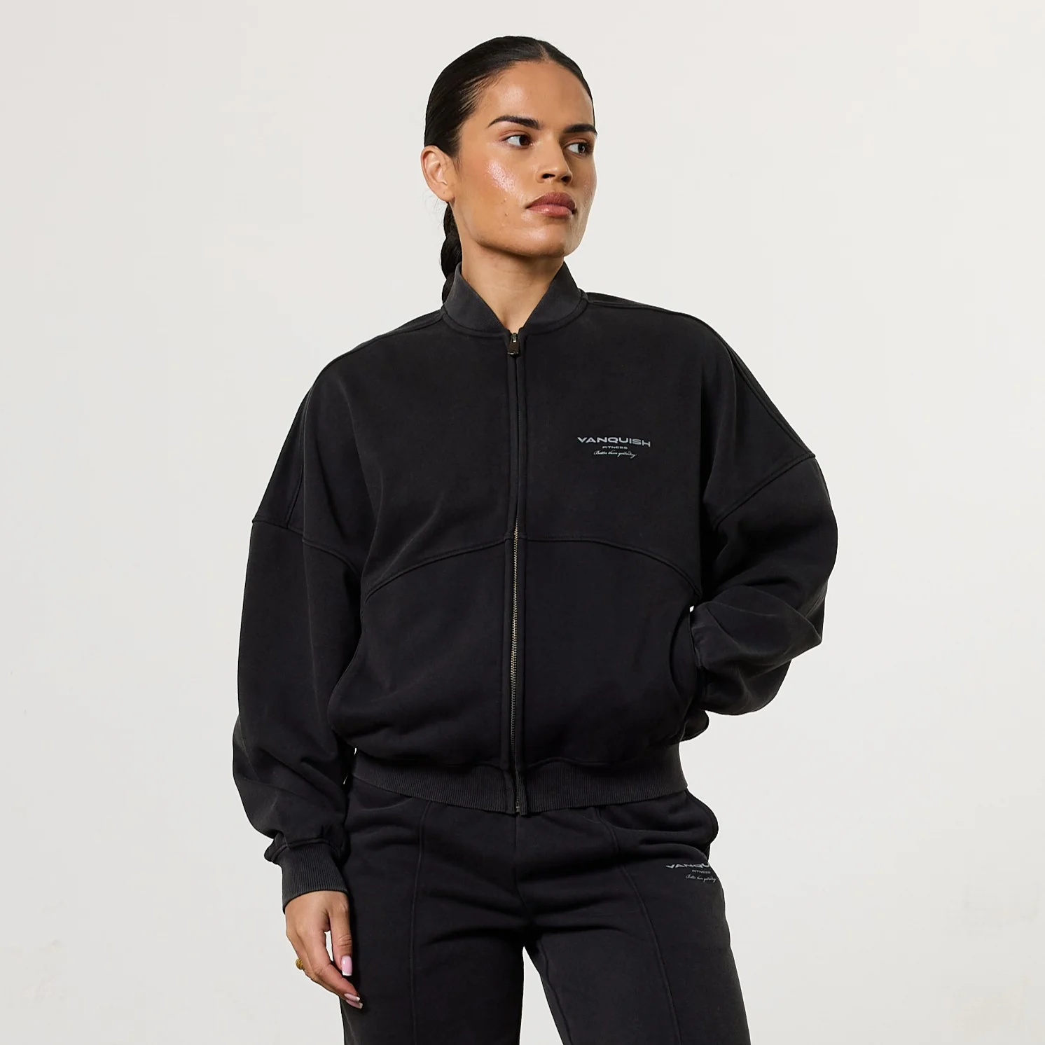 Vanquish Womens Washed Black Zip Up Jacket - Image 3