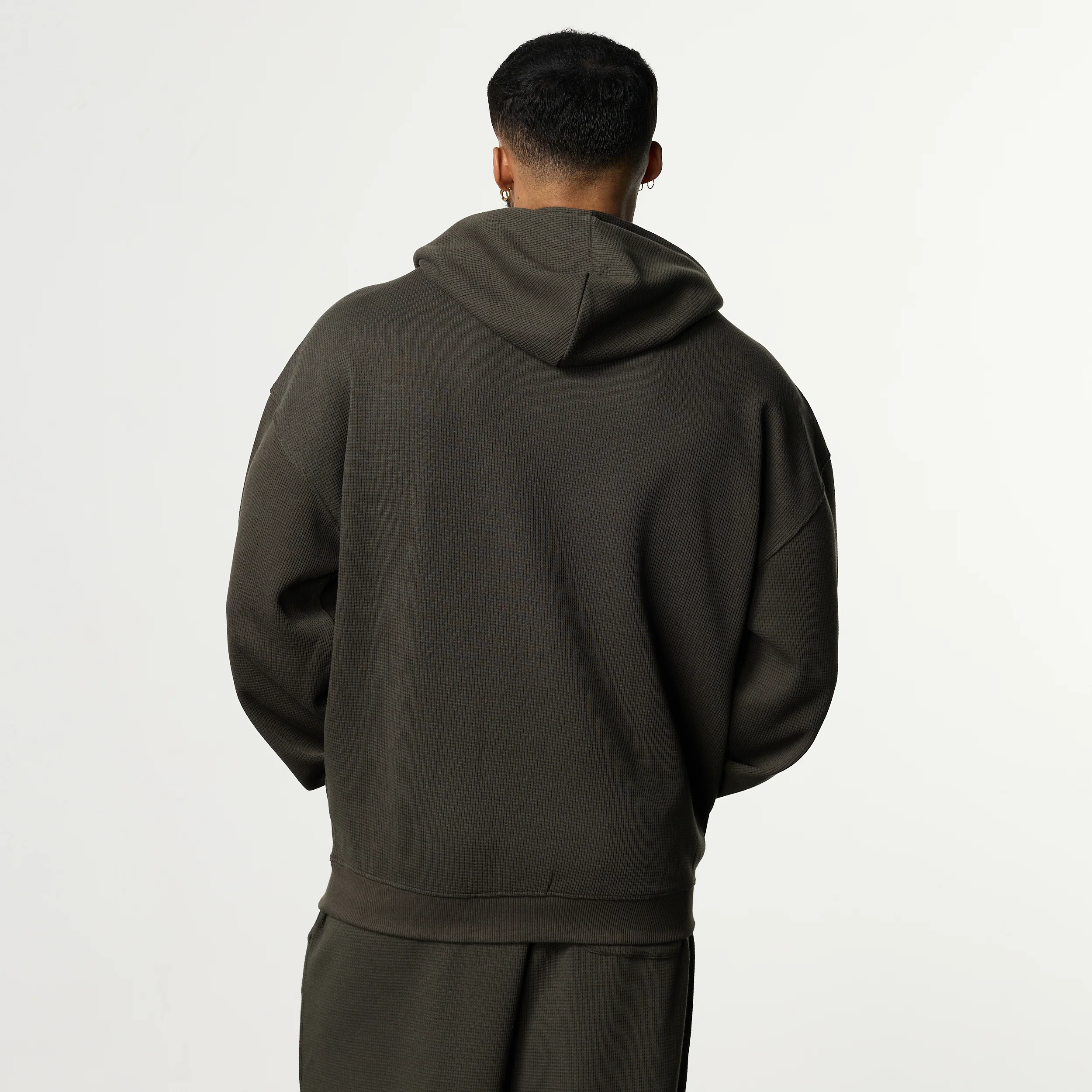 WAFFLE DARK KHAKI OVERSIZED HOODIE - Image 2