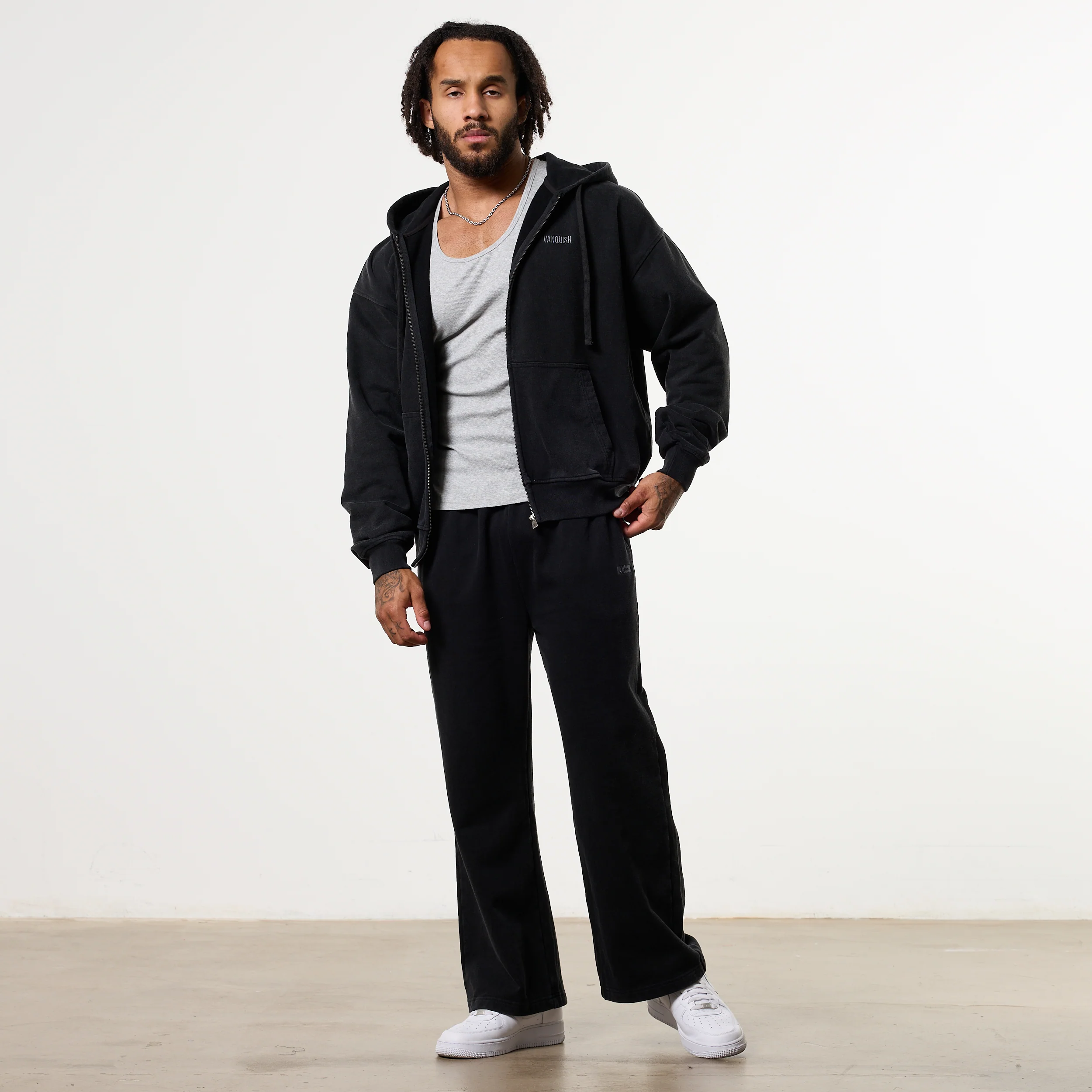 WASHED BLACK HEAVY WEIGHT OVERSIZED ZIP HOODIE - Image 4