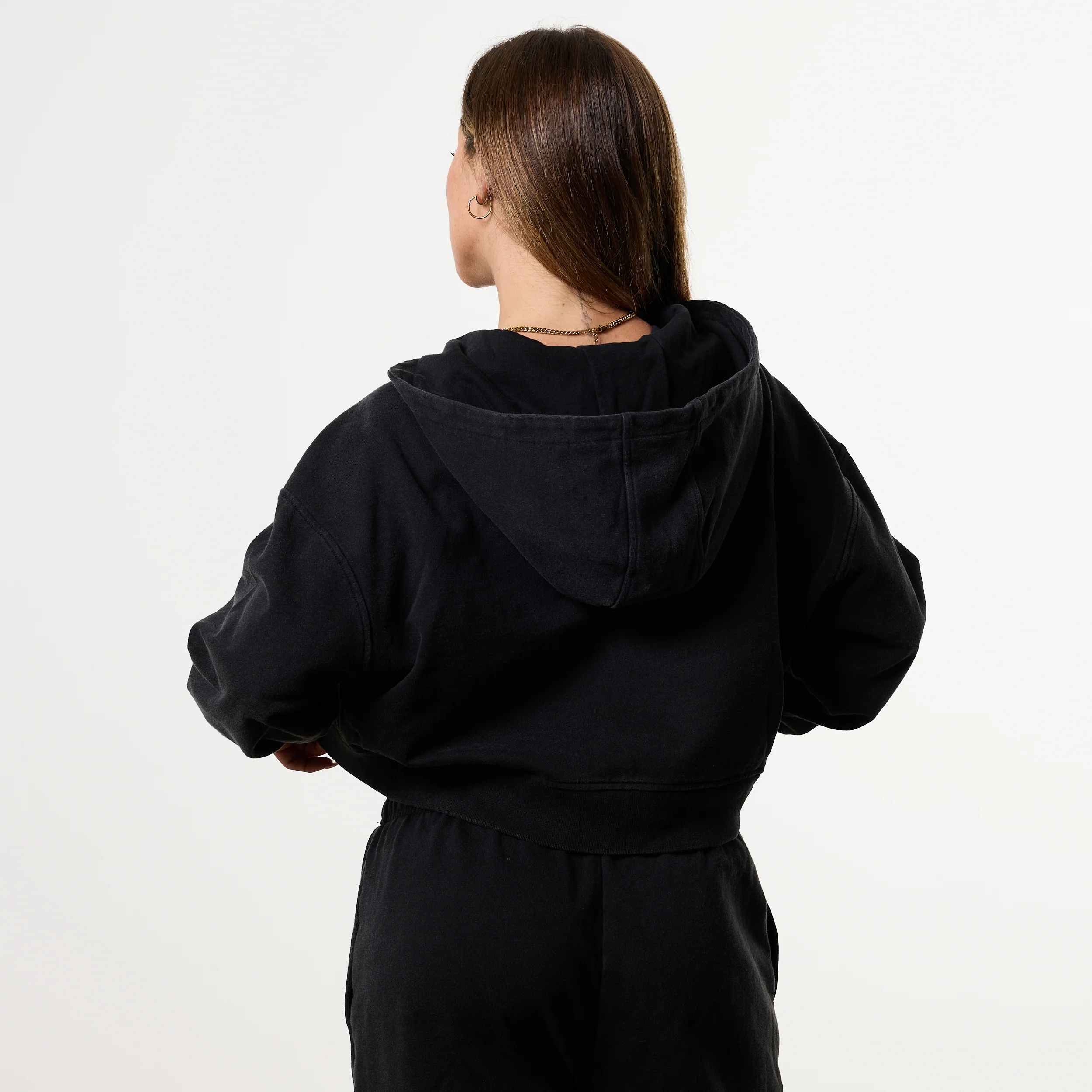 WOMENS WASHED BLACK HEAVY WEIGHT OVERSIZED ZIP HOODIE - Image 2
