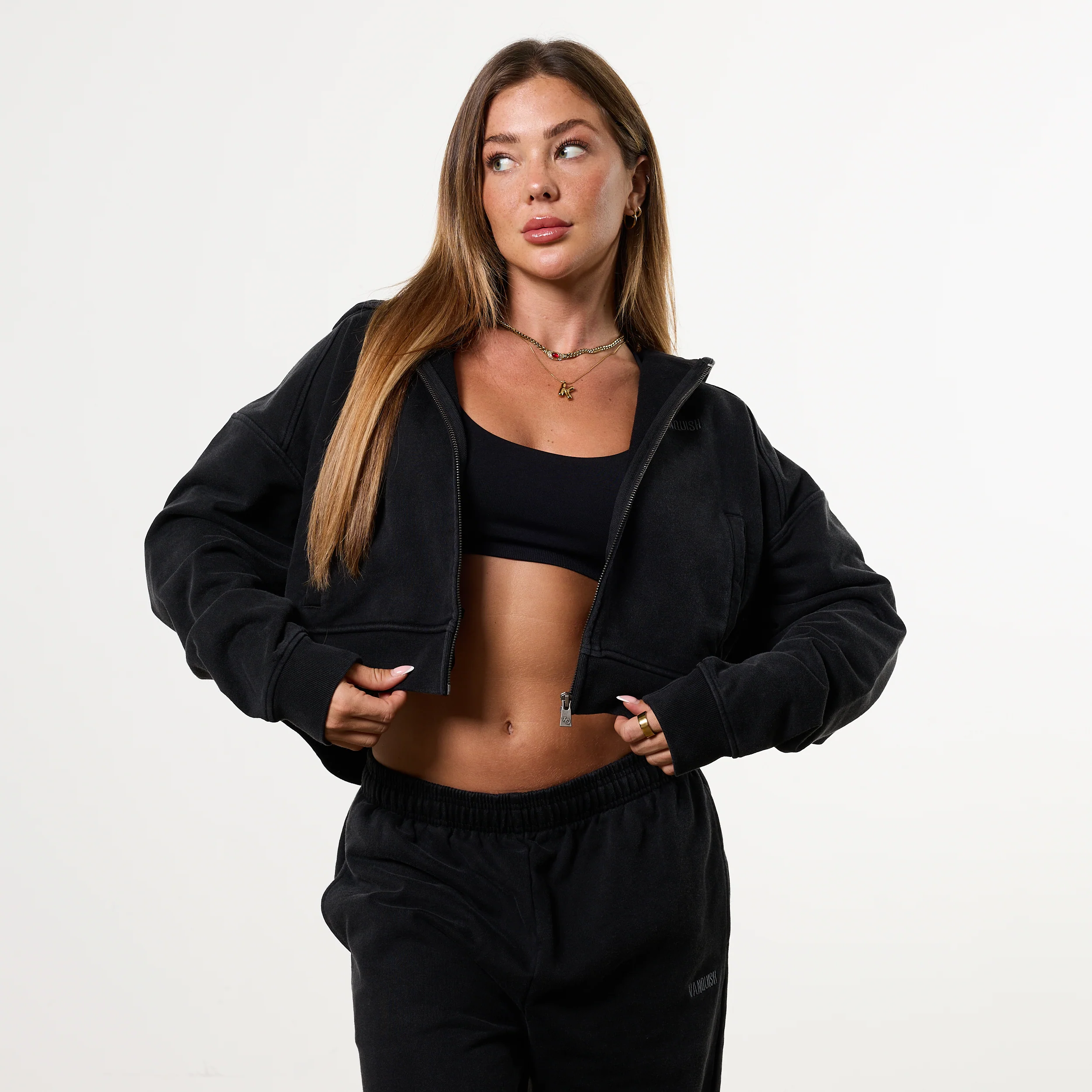 WOMENS WASHED BLACK HEAVY WEIGHT OVERSIZED ZIP HOODIE - Image 4