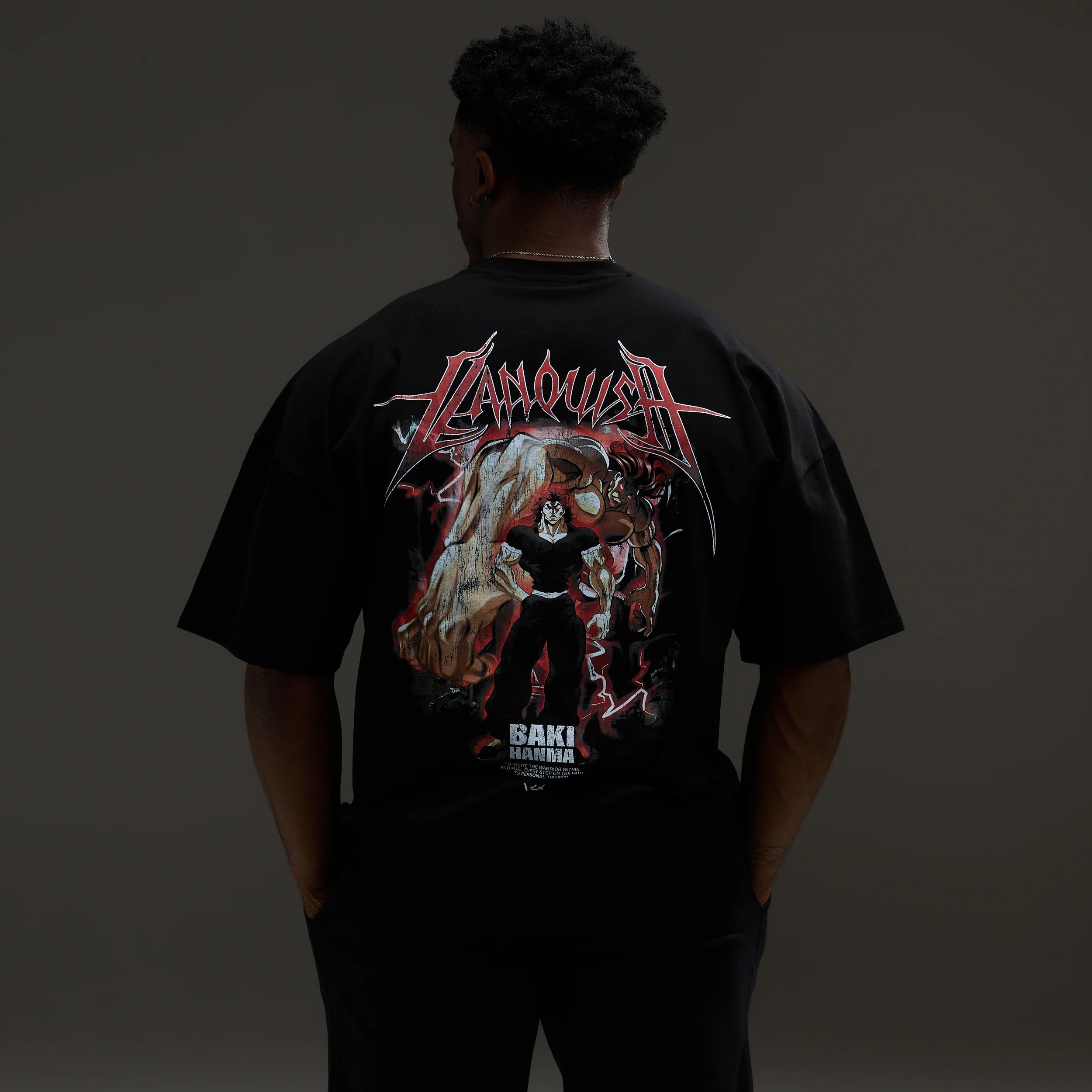 VQ x Baki: Black Yujiro Boxy Oversized T Shirt - Image 2